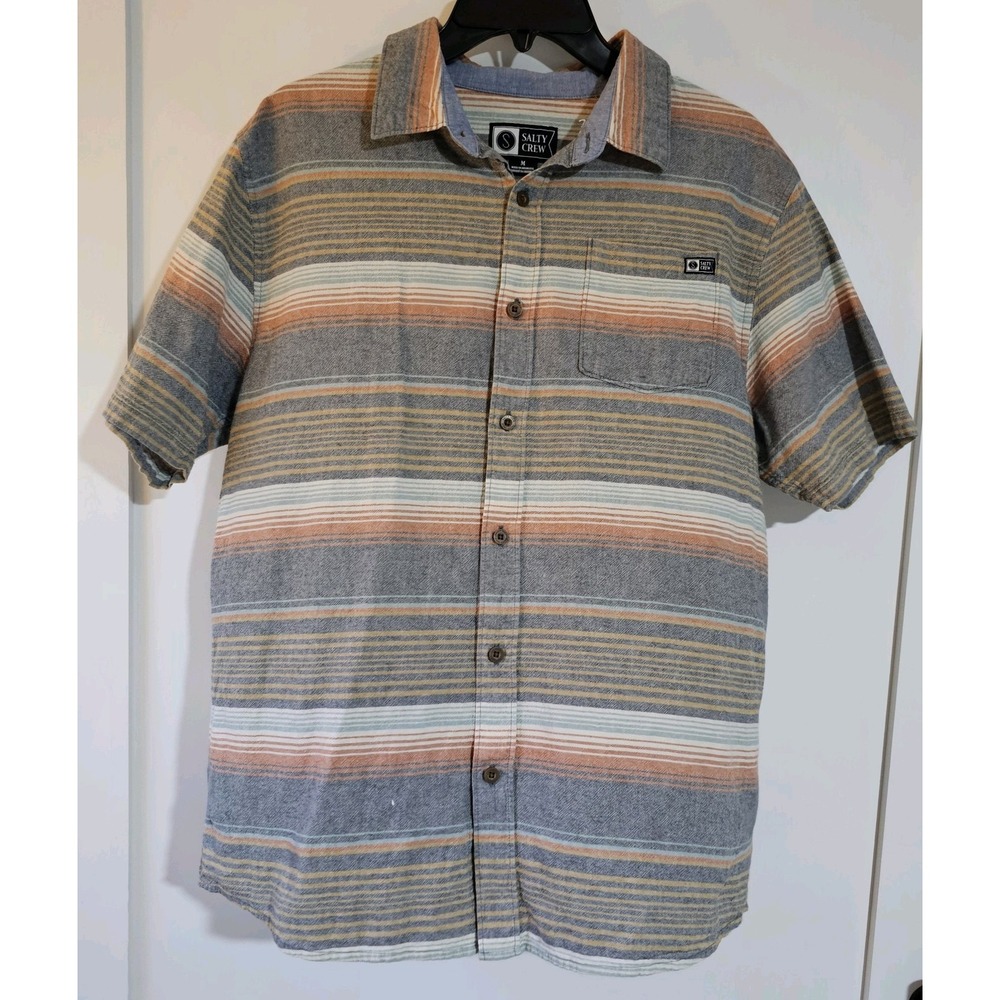 Salty Crew Button‎ Shirt Men's med  Short Sleeve Striped Coastal multi-colored